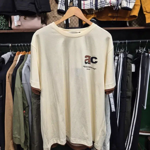 [BUNJANG] 5XL Ivory Short Sleeve T-Shirt with AC Logo / 새상품 5XL 아이보리  반팔티
