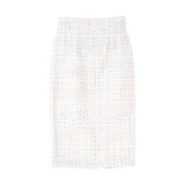 [BUNJANG] Mojo.S.F 21SS Multi Check Tweed Slim Fit H-Line Long Skirt White Setup / 모조에스핀 21SS  멀티 체크 트위드 슬림핏 H라인 롱 스커트 화이트 셋업