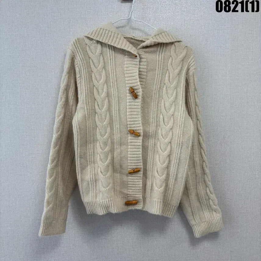 [BUNJANG] Cable Knit Hooded Cardigan Beige S / 케이블 니트 후드 가디건 베이지 s