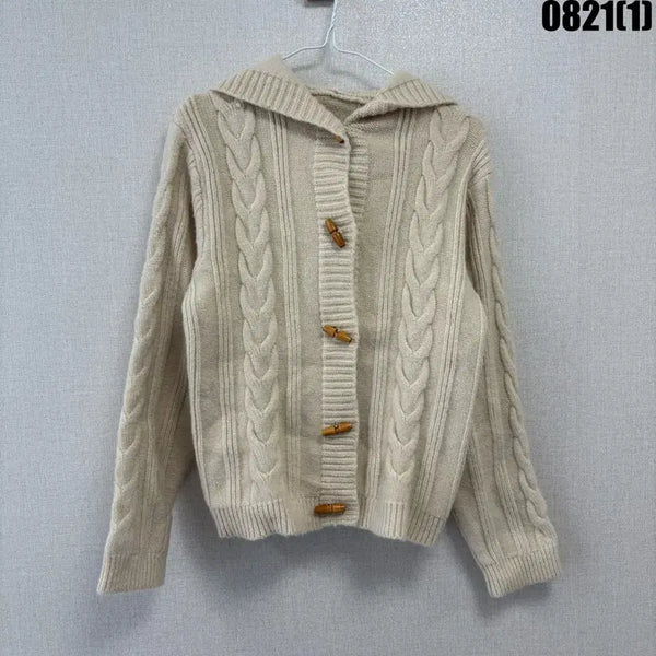 [BUNJANG] Cable Knit Hooded Cardigan Beige S / 케이블 니트 후드 가디건 베이지 s