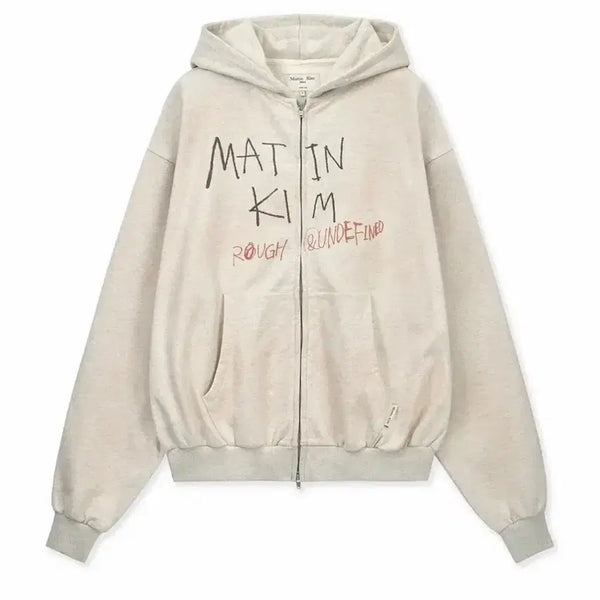 [BUNJANG] Matin Kim Vintage Washed Graffiti Beige Hooded Zip-Up / 마뗑킴 빈티지 워시드 그래피티 베이지 후드집업 새상품