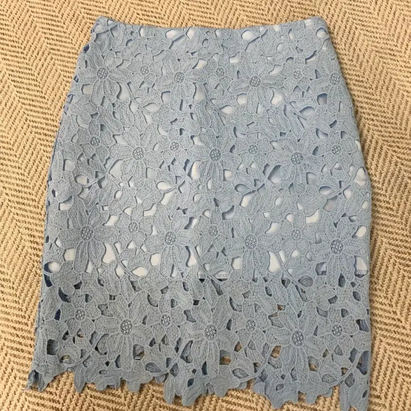 [BUNJANG] Light Blue Flower Lace Skirt / 하늘색 플라워 레이스 스커트