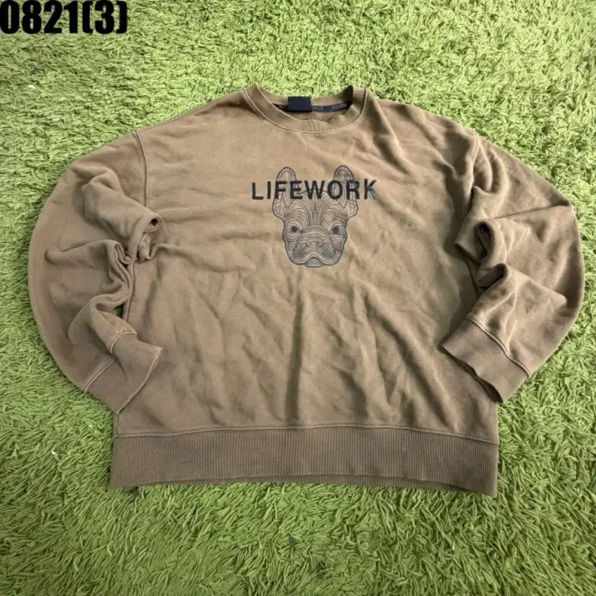 [BUNJANG] Life Work French Bulldog Sweatshirt Khaki M / 라이프워크 프렌치불독 맨투맨 카키 m 8/21