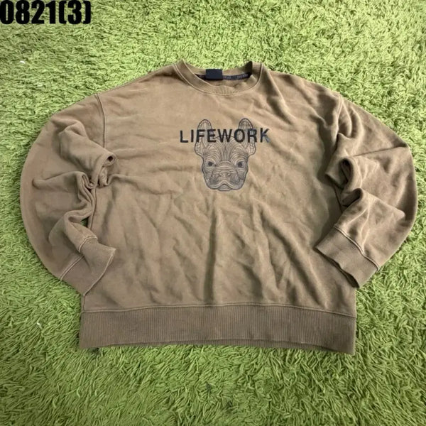 [BUNJANG] Life Work French Bulldog Sweatshirt Khaki M / 라이프워크 프렌치불독 맨투맨 카키 m 8/21