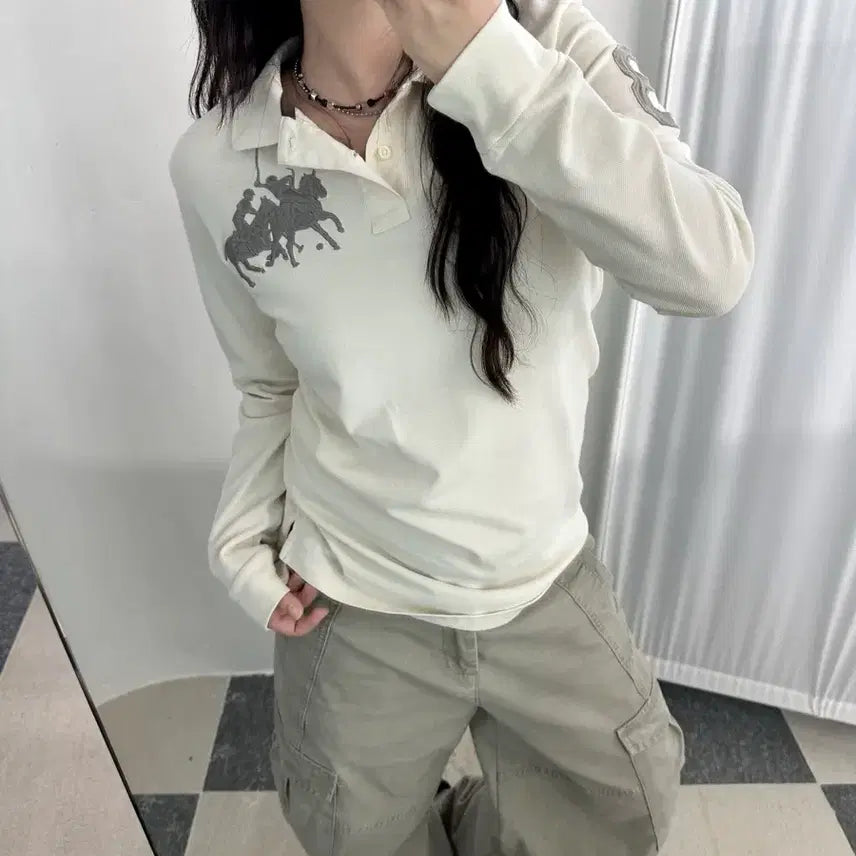 [BUNJANG] Polo Ralph Lauren Double Big Pony Collar T-Shirt / 폴로 랄프로렌 크림 더블 빅포니 카라 티셔츠