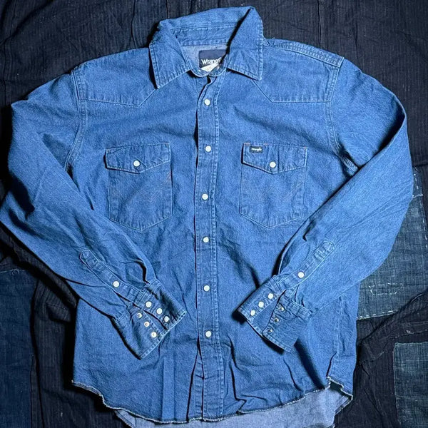 [BUNJANG] Wrangler Cowboy Cut Denim Western Shirt / 랭글러 카우보이 컷 데님 웨스턴 셔츠 L