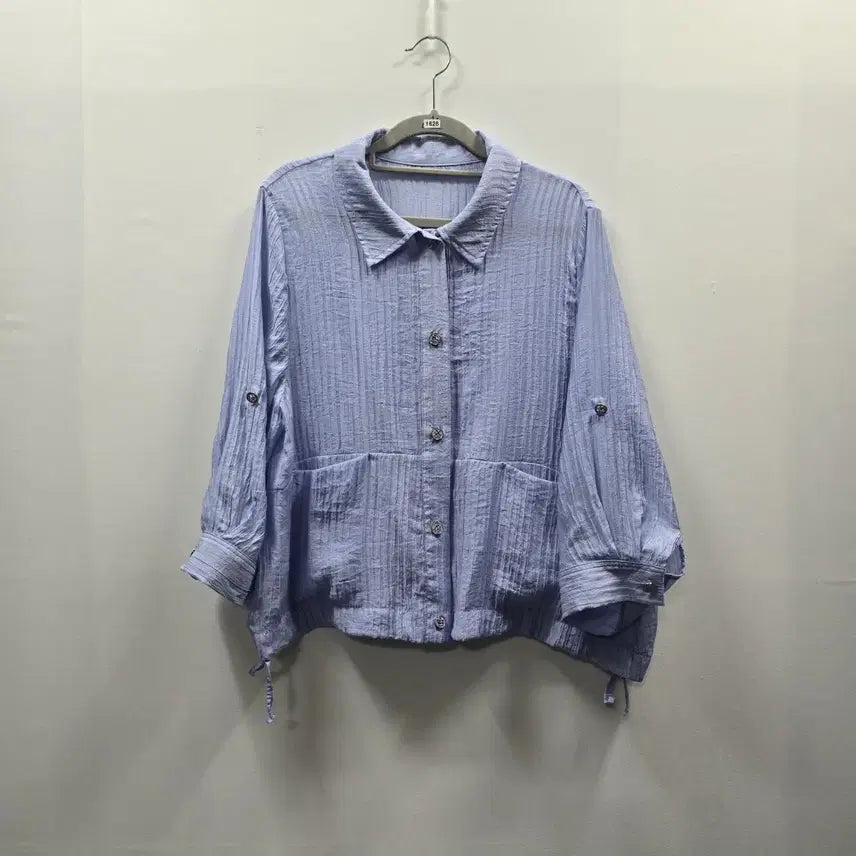 [BUNJANG] Vertical Stripe Drawstring Hem Shirt Jacket / 1628 세로 스트라이프 주름 셔츠 자켓 밑단 스트링 조절