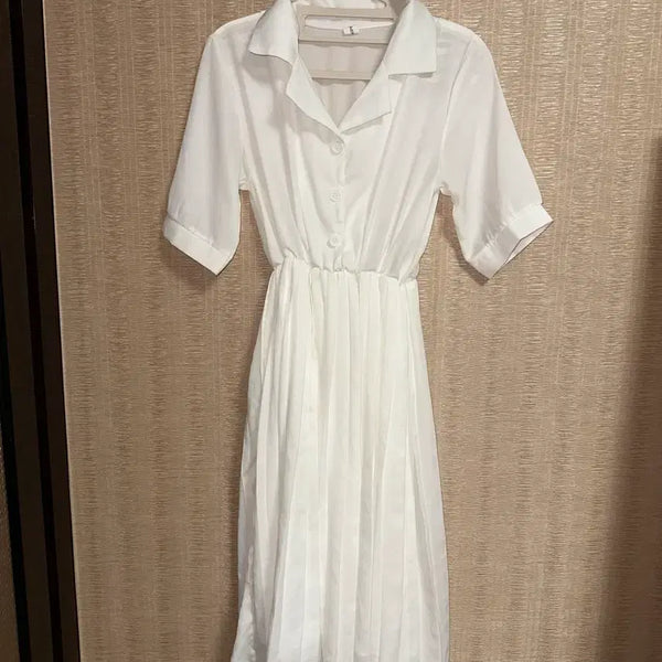 [BUNJANG] White Long Shirt Dress with Banding Waist / 화이트 셔츠 원피스