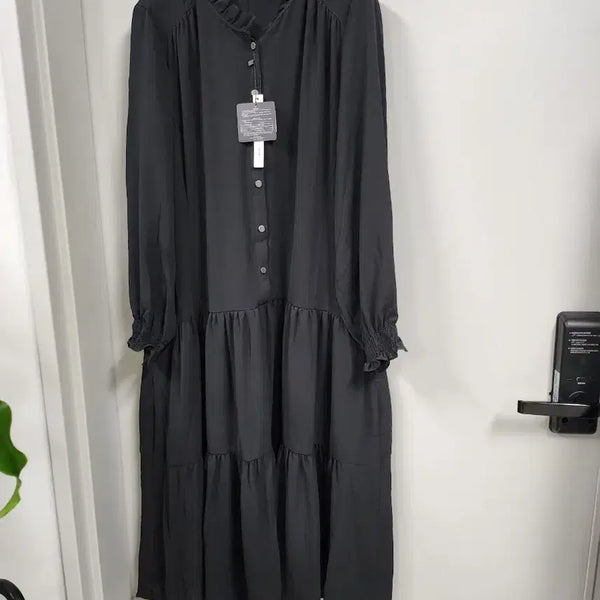 [BUNJANG] Black Frill V-Neck Maxi Dress (Size 88) / 새옷) 88 캉캉 롱원피스 블랙 여신원피스 88사이즈