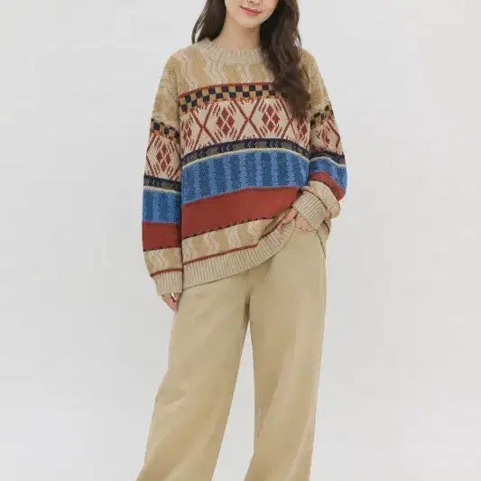 [BUNJANG] Indilux Beige Knit Sweater FREE / 인디럭스 베이지 여자 FREE 니트 O1270