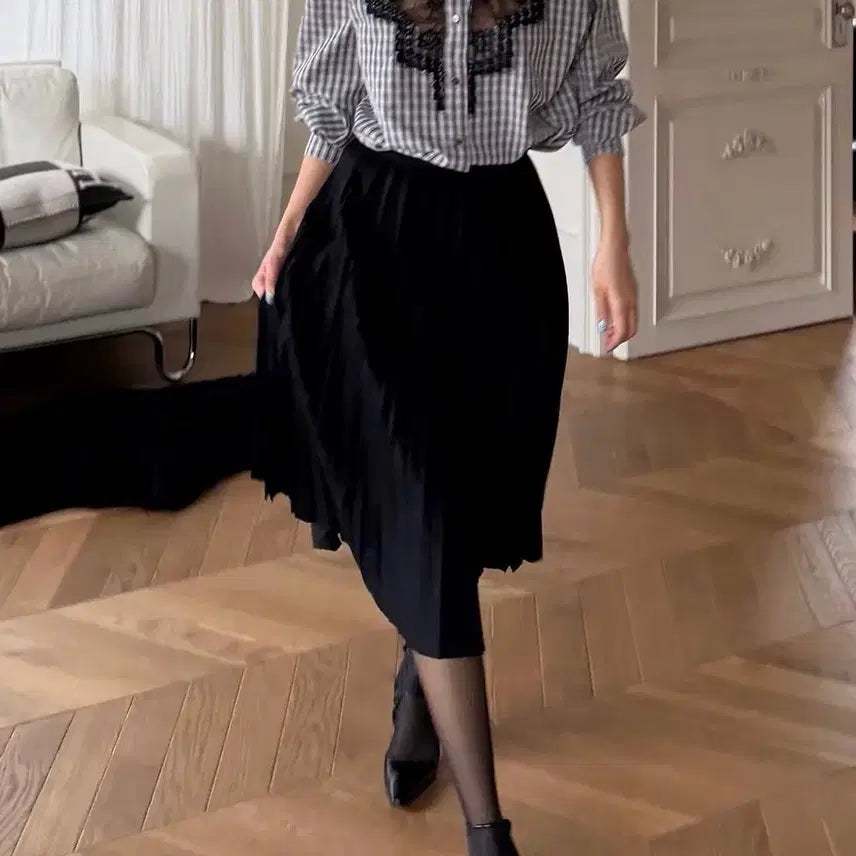 [BUNJANG] JS New York Style Pleated Black Long Skirt (M) / js뉴욕스타일치마(m사이즈)마지막!!플리츠주름 블랙 롱치마(당일발송)셋트가능!