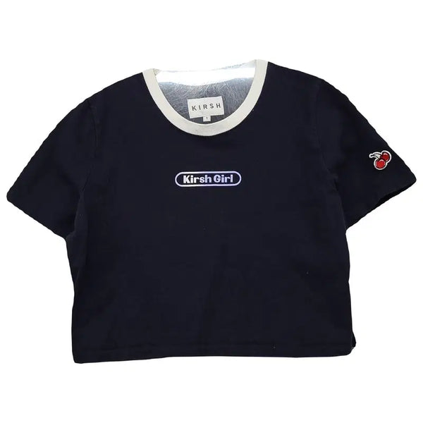 [BUNJANG] Kirsh Cropped Printing Navy Short Sleeve T-Shirt / 키르시 크롭 프린팅 네이비 반팔티 1