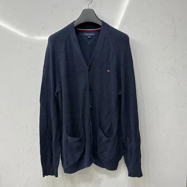[BUNJANG] Tommy Hilfiger Embroidered Logo Navy Knit Cardigan L / 타미힐피거 자수로고 네이비 니트 가디건 L 100