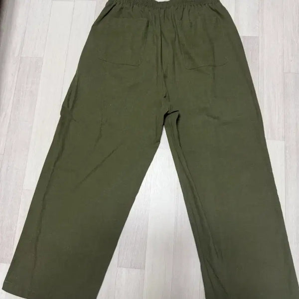 [BUNJANG] Khaki Wide Cotton Pants / 카키색 와이드 팬츠