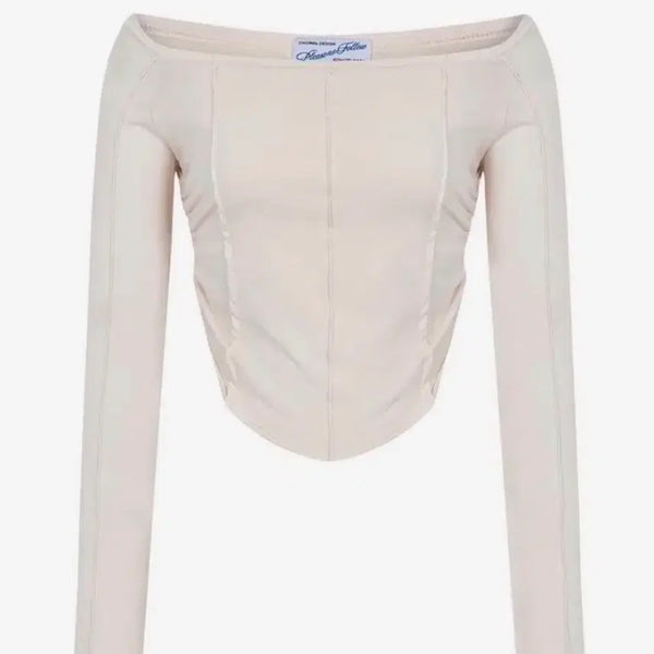 [BUNJANG] Please No Follow Off-Shoulder Top Beige / 플리즈노팔로우 오프숄더 탑 베이지
