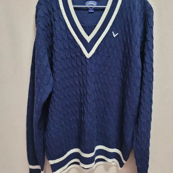 [BUNJANG] Callaway Golf Cable Knit V-Neck Sweater Navy / 캘러웨이 골프 스웨터 네이비 꽈배기 V넥