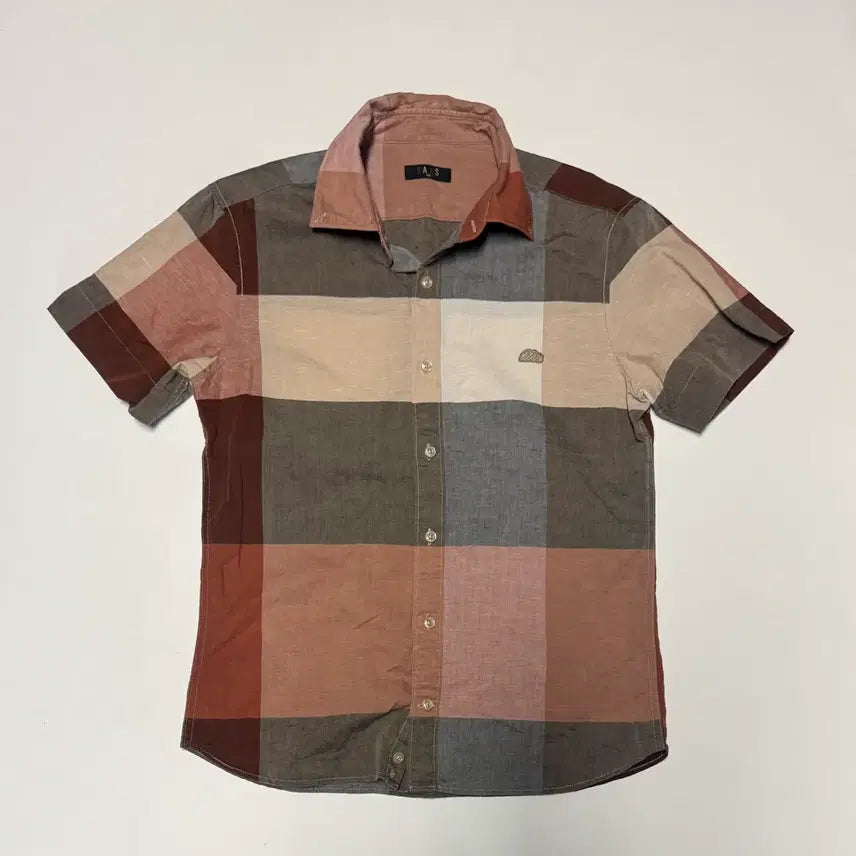 [BUNJANG] Daks Linen Blend Short Sleeve Check Shirt 95 / 닥스 Daks 린넨 혼방 이쁜 반팔 체크 셔츠 95