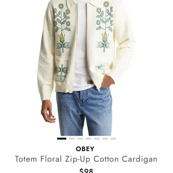 [BUNJANG] OBEY Totem Floral Zip-Up Cotton Cardigan L / 오베이 토템 플로럴 집업 코튼 가디건 L
