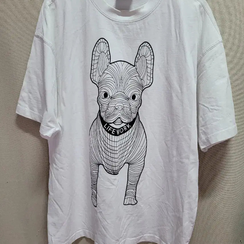 [BUNJANG] LifeWork White French Bulldog Graphic T-Shirt / 라이프워크 반팔티 화이트 프렌치불독 프린팅