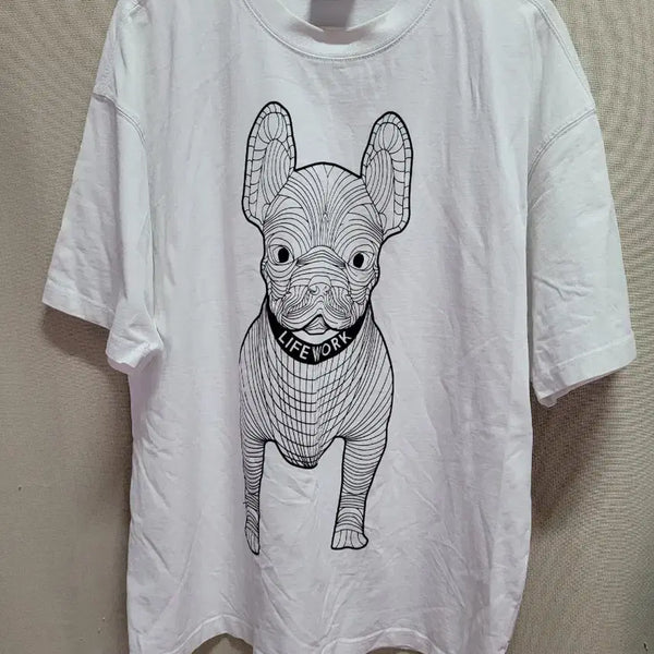 [BUNJANG] LifeWork White French Bulldog Graphic T-Shirt / 라이프워크 반팔티 화이트 프렌치불독 프린팅
