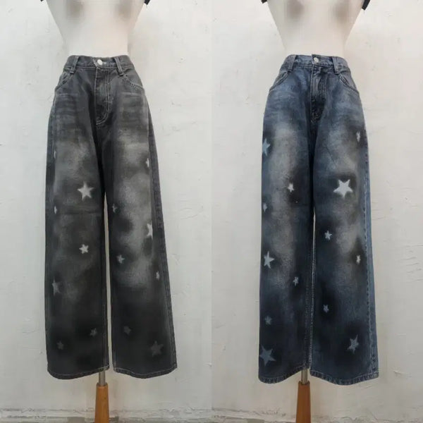 [BUNJANG] Star Print Wide Denim Pants / 별 프린팅 와이드 데님 팬츠