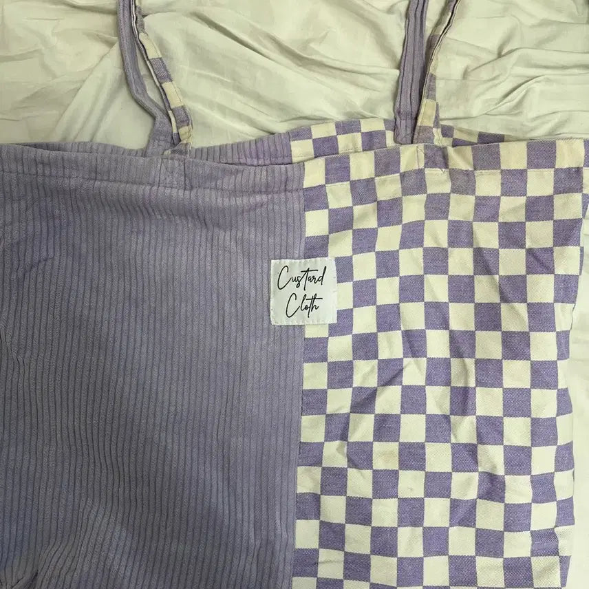 [BUNJANG] Large Purple Check Print Tote Bag / 보라색 체크 프린트 라지 사이즈 큰 토트백 가방
