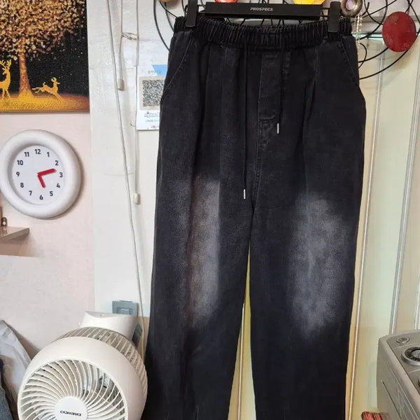 [BUNJANG] Black Washed Wide Leg Jeans / 청바지 통바지 검정 워싱  32  부터 프리사이즈공용