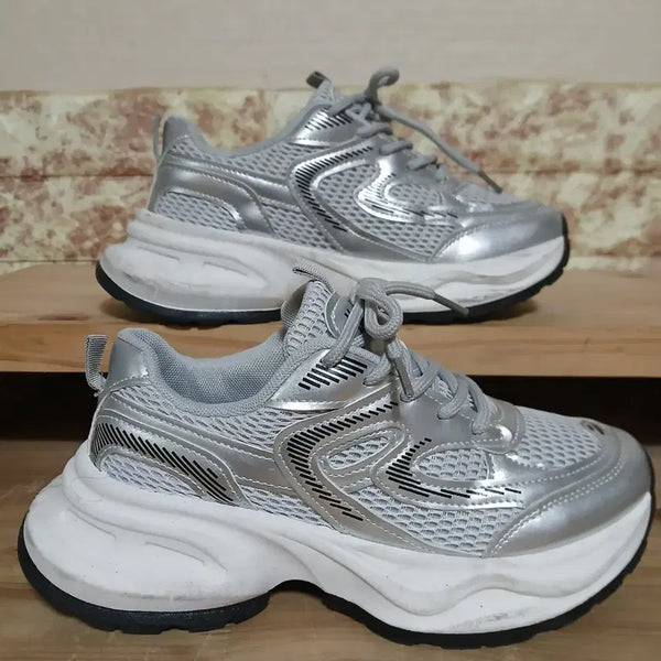 [BUNJANG] Koomba Silver Mesh Platform Sneakers Size 230 / (130) 실버 메쉬 통굽 스니커즈 230