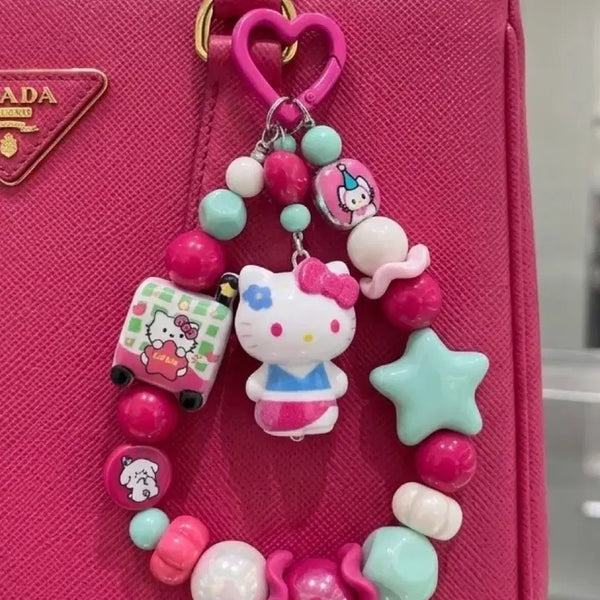 [BUNJANG] Sanrio Hello Kitty Hot Pink Handmade Beaded Keychain / 새제품 산리오 헬로키티 핫핑크 비즈키링