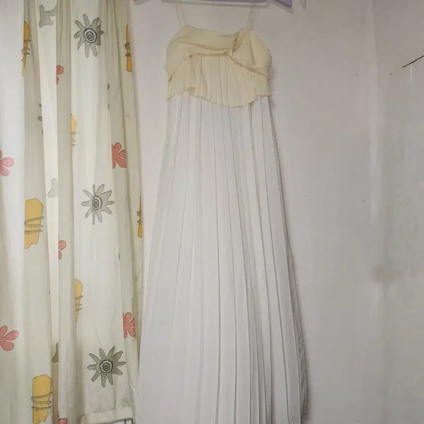 [BUNJANG] Chiffon Pleated Maxi Dress Ivory XS / 새것)파티복 셀프웨딩 이벤트 드레스 롱 원피스 XS~S