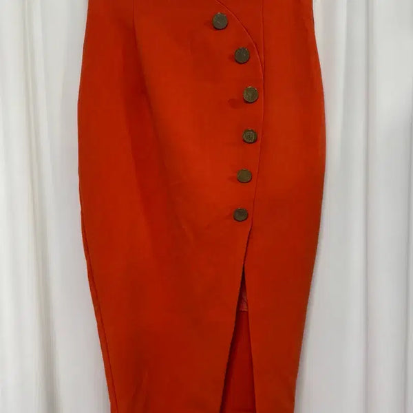 [BUNJANG] Orange Button Slit Midi Skirt / 오렌지색 버튼 트임 스커트 홀복