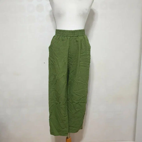 [BUNJANG] Olive Green Linen Blend Wide Pants / 올리브 그린 와이드 팬츠55 린넨바지55 밴딩바지55