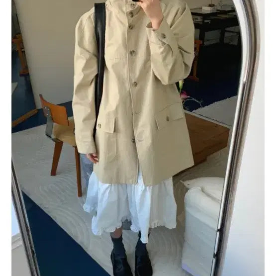 [BUNJANG] Deeply Dogi Funnel Cotton Field Jacket Half Coat / 디플리 더기 퍼널 코튼 야상 하프코트