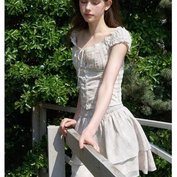 [BUNJANG] La Belle Blanc Lily Check Blouse and Skirt Set / 라벨르블랑 릴리 체크 블라우스 스커트 세트