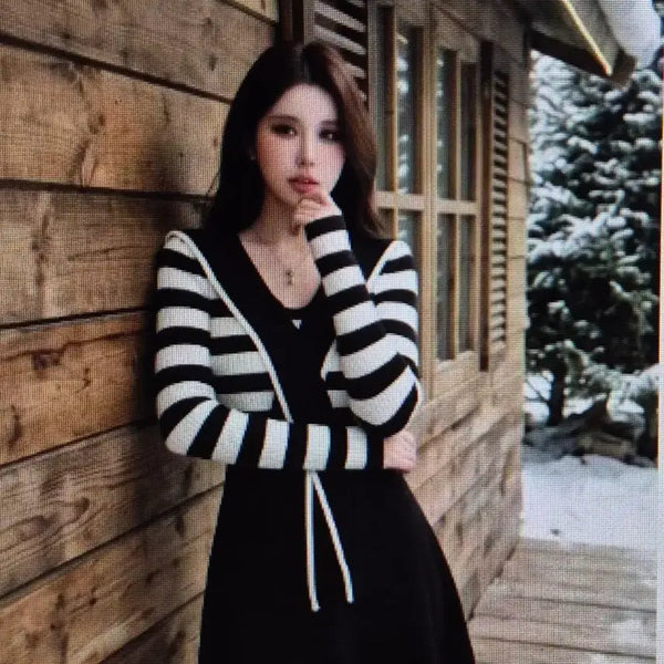 [BUNJANG] Stripe Knit Mini Dress / (해외배송)스트라이프 니트 원피스 2컬러