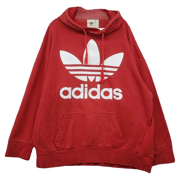 [BUNJANG] Adidas Red Cotton Flame Logo Hoodie M / 아디다스 레드 코튼 불꽃 로고 프린팅 후드티 M