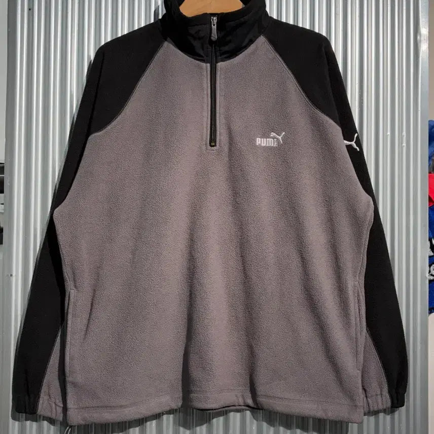 [BUNJANG] PUMA Color-Block Fleece Half-Zip Pullover - Gray / [L] 푸마 PUMA 플리스 하프집업 배색 뽀글이 후리스 그레이 2.9