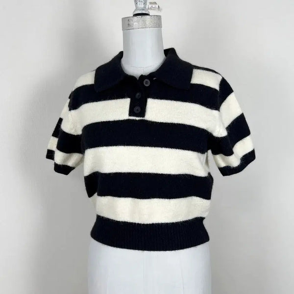 [BUNJANG] 8Seconds 2024 Black Knit Collar Short Sleeve Top / 에잇세컨즈 2024 니트 카라 반팔 여85 S 라덴 빈티지
