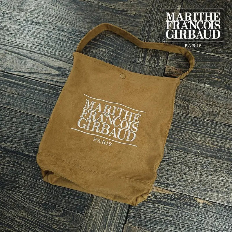 [BUNJANG] Marithe Francois Girbaud Big Logo Faux Suede Shoulder Bag Brown / 마리떼프랑소와저버 빅로고 프린팅 인조 스웨이드 숄더백 브라운 M22271