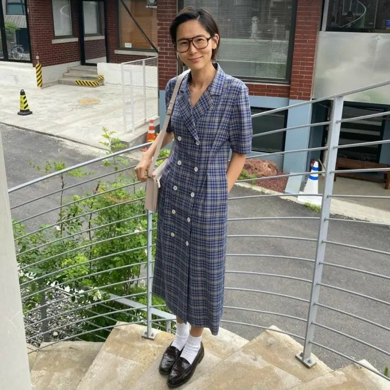 [BUNJANG] DUNST Check Double-Breasted Dress Size S / DUNST 던스트 김나영 체크 더블 원피스 S