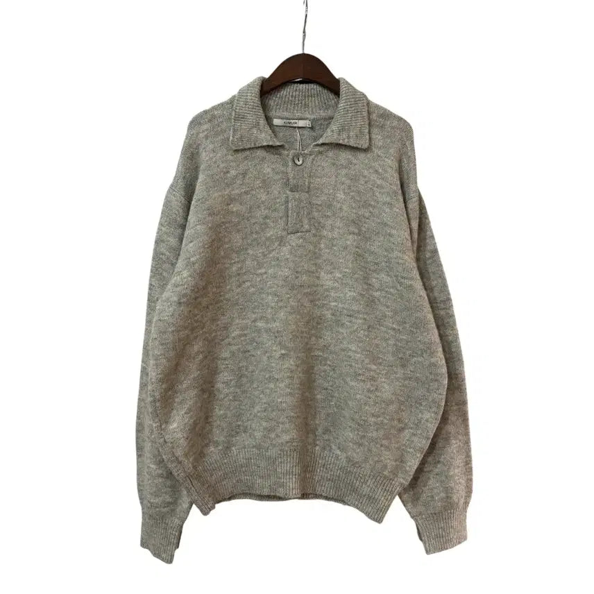 [BUNJANG] KIMUER Soft Wool Collar Knit White Melange L / 키뮤어 소프트 울 칼라 니트 화이트멜란지 L 정품