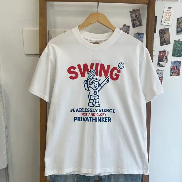 [BUNJANG] SWING Tennis Graphic T-Shirt White / 'SWING' 테니스 그래픽 화이트 반팔 티셔츠