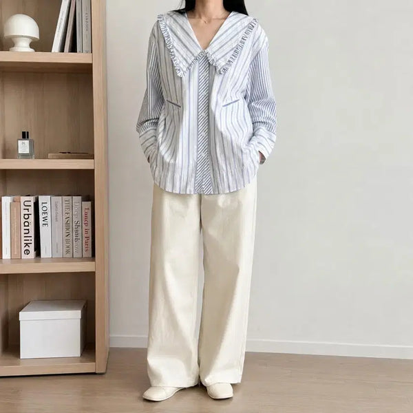 [BUNJANG] GANNI Sailor Collar Striped Oversized Blouse / 77~88 GANNI 가니 긴팔 블라우스 세일러카라 루즈핏