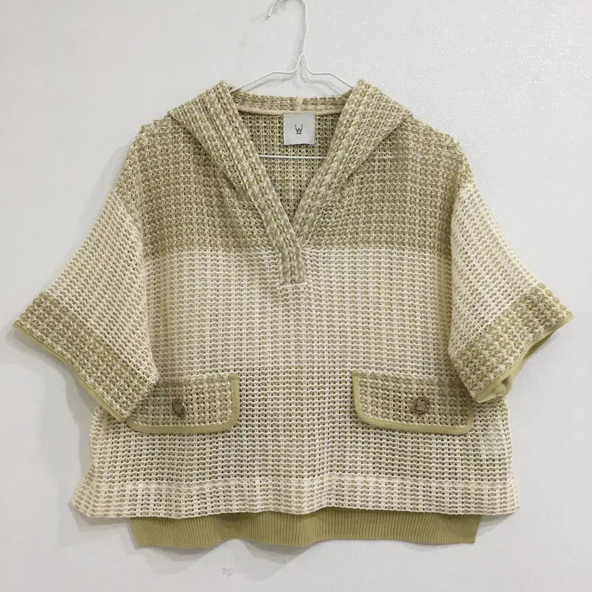 [BUNJANG] Ozscecon Crochet Knit Hooded Top Size 55 / 오즈세컨 크로쉐 후드 니트 탑 55