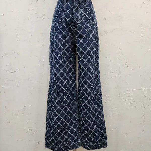 [BUNJANG] Check Pattern Bootcut Denim Pants / 체크 패턴 부츠컷데님 팬츠