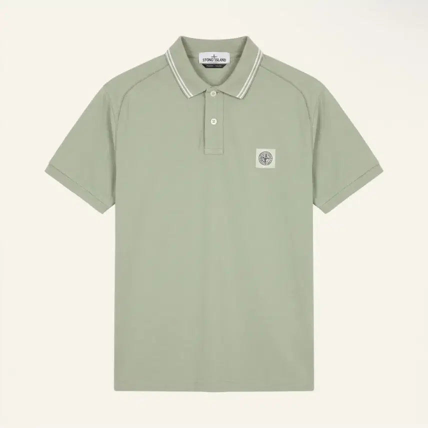 [BUNJANG] Stone Island Logo Patch Polo T-Shirt Light Green / 스톤아일랜드 로고패치 PK반팔 라이트그린 (105)