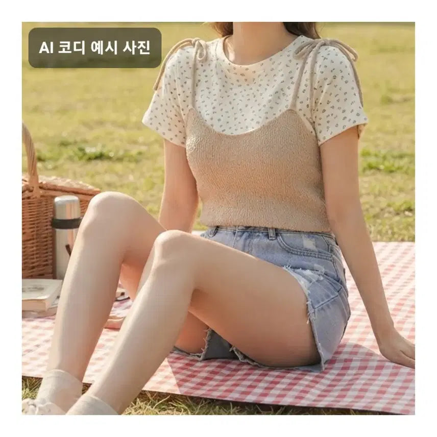 [BUNJANG] Floral Pattern Crop Top + Knit Bustier Set / 플라워 패턴 크롭티 + 니트 뷔스티에 (XS~M)
