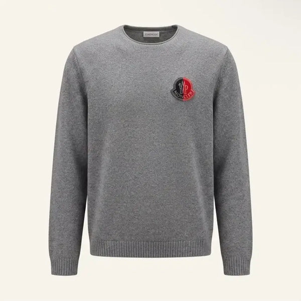 [BUNJANG] Moncler Two-Tone Logo Patch Wool Knit Grey XL / 몽클레어 투톤 로고 패치 울 니트 그레이 (XL)