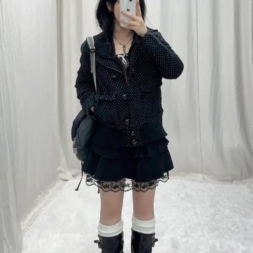 [BUNJANG] Vintage Black Polka Dot Coordi Set (5pcs) / 선가든 파티 블랙 도트 코디 세트 갸루 펑크 큐빈티지 미코하우스 와이즈걸 미라이클립 레이어룸 스윙잉서울 합정빈티지