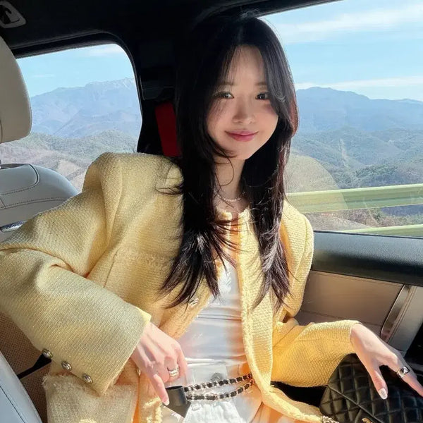 [BUNJANG] By.SSINI Yellow Tweed Jacket (Free Size) / [새상품] 바이씨니 제작 옐로우트위드 자켓